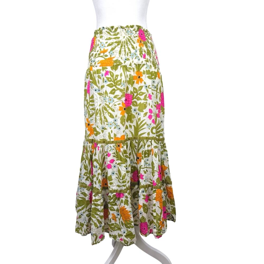 Olivia James The Label Cottage Vine Smocked Floral Midi Skirt XS Strapless Dress